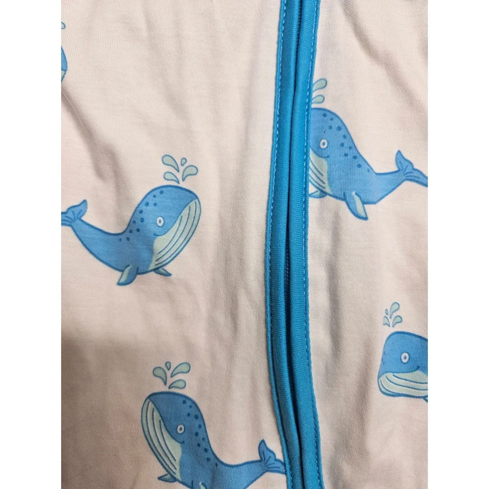 Kissy Love Newborn Blue Whale Print Pima Cotton Zip Footie Sleeper XWHALANTIC